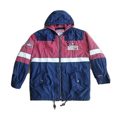 Denver Nuggets Vintage 90's Nutmeg Old Logo Hooded Puffer Jacket Size XL Cover
