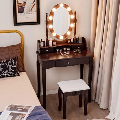 Tocador de maquillaje para niñas con luces, tocador con espejo iluminado, 3 Foto 1 de 4