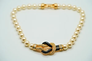 Collar Vintage Swarovski Oro Negro Cristal Imitación Perla 16" JB25 - Imagen 1 de 10