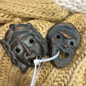 Wall Masks Bronze Pair Ancient Greek Comedy & Tragedy Thalia & Melpómene VTG - Picture 1 of 24