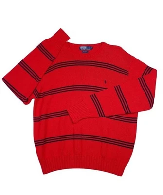 Suéter masculino vintage Ralph Lauren anos 90 100% algodão pesado malha listrado GG Y2K - Imagem 1 de 4