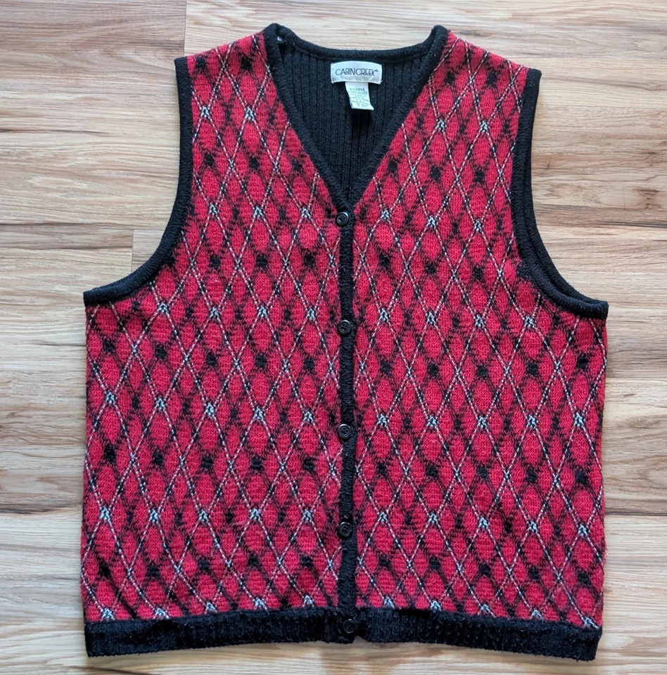 Suéter tejido a cuadros vintage Cabin Creek para mujer XL rojo vacaciones Academia Navidad Foto 1 de 4