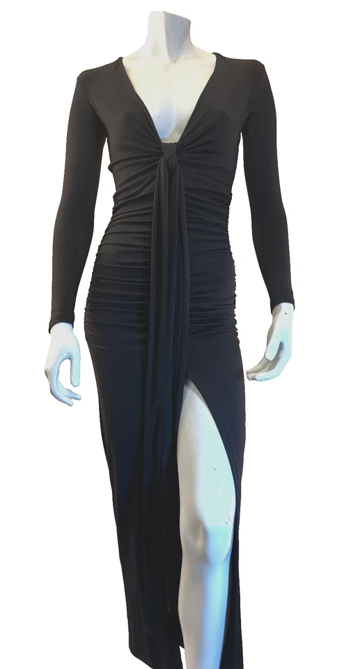 Maxi Vestido Susana Monaco Negro Abertura Frontal Cuello en V, Talla XS Foto 1 de 4