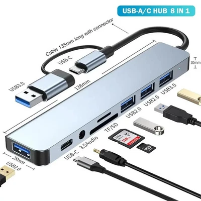 Adaptador USB 3.0/2 Tipo C Audio 8 en 2 con HUB Para Portátil Tabletas Celulares Foto 1 de 4