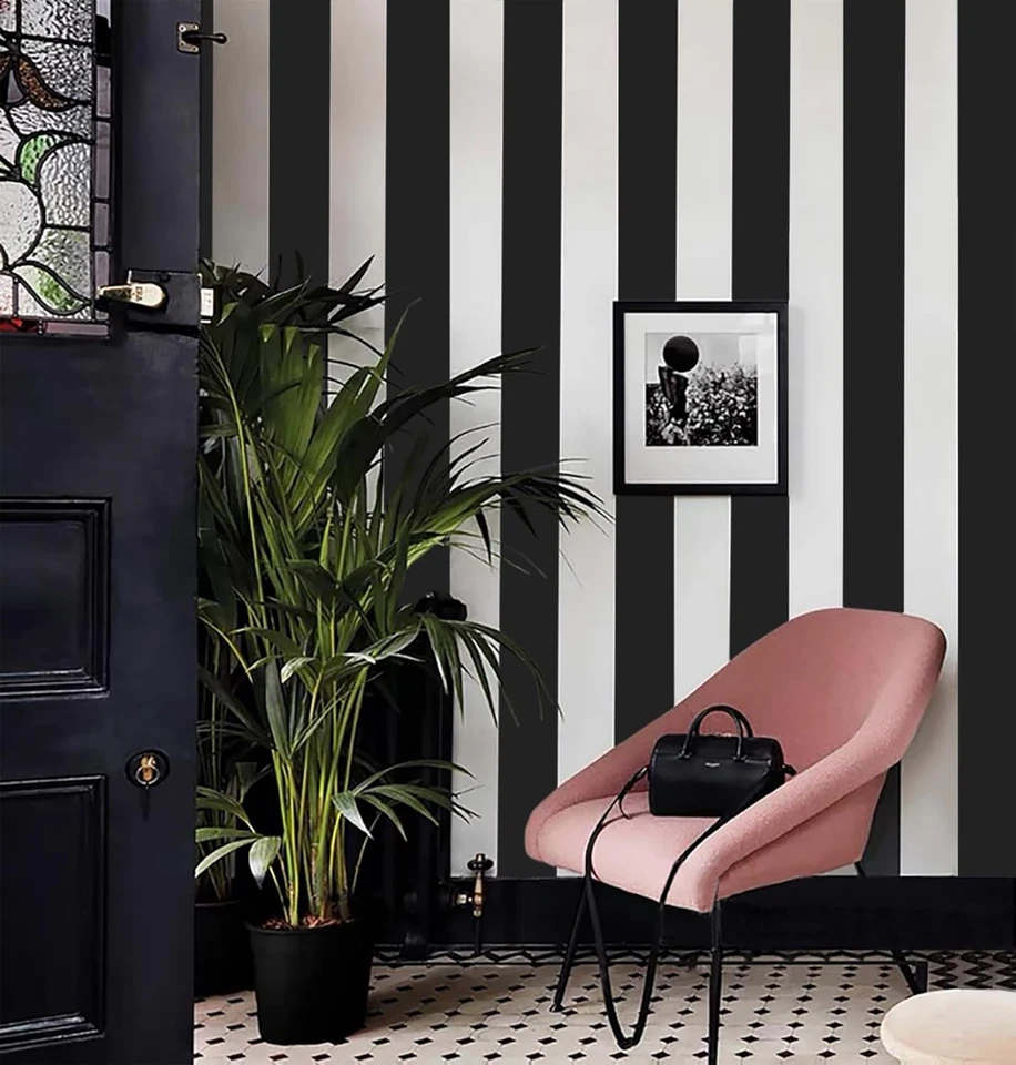 Stripe Peel and Stick Wallpaper Black and White Wallpaper 118”×17.7” Removable W