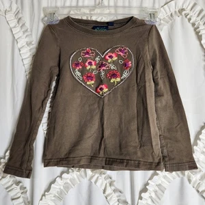 Mini Boden Long Sleeve Floral Heart T-Shirt Size 3-4 Y Dark Green Embroidered - Picture 1 of 4