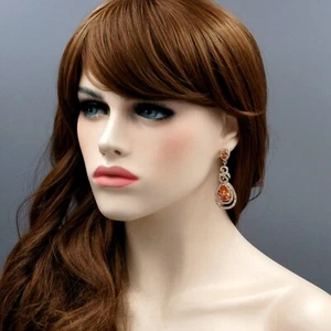Women Gold Plated Topaz Yellow Cubic Zirconia Crystal Teardrop Dangle Earrings 8 - Picture 1 of 5