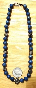 COLLANA VINTAGE 9 MM LAPISLAZZULI E STERLINE CON PERLE MARCASITE 17"/71 GRAMMI BELLA! - Foto 1 di 7