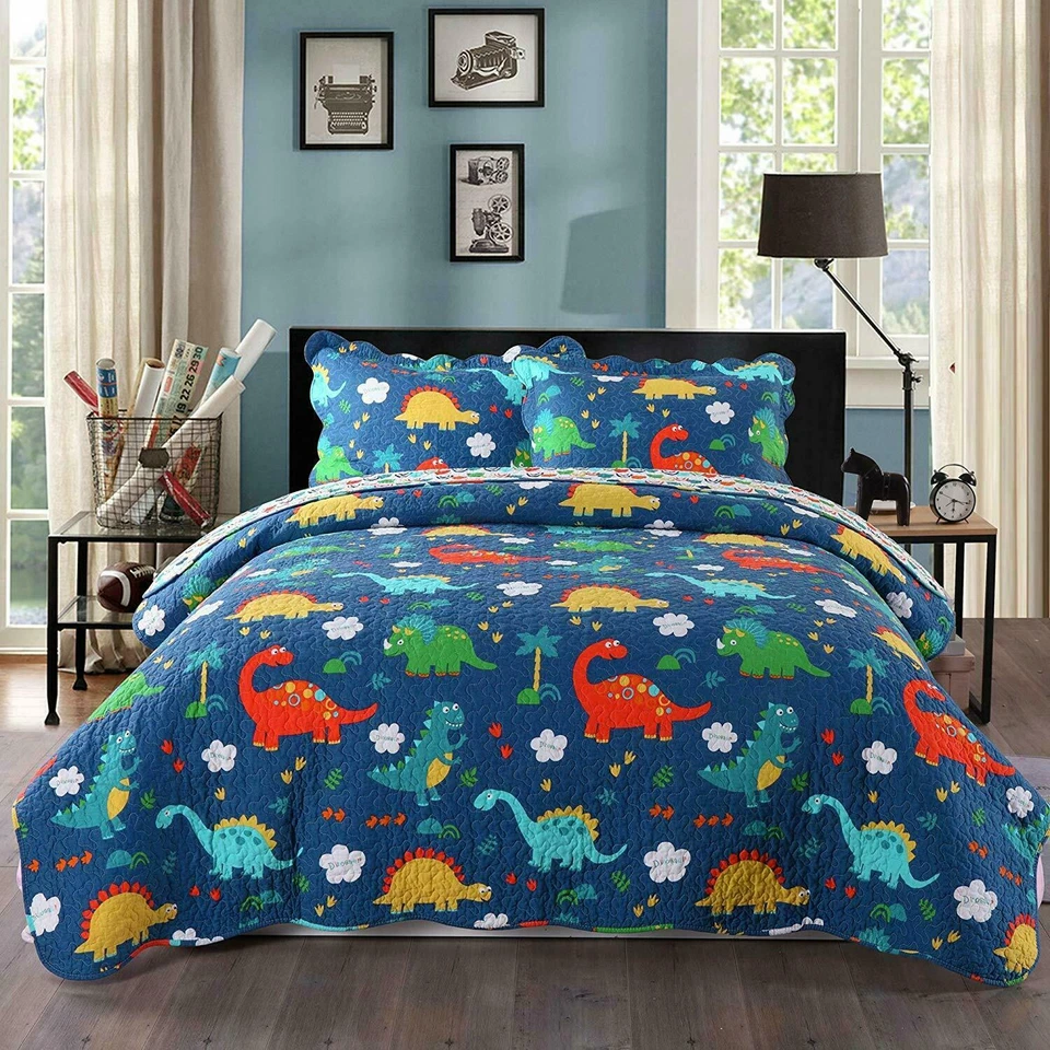 100% Cotton Kids Bedspread Quilts Set for Teens Boys Girls Bedding,Dinosaur Full - Image 1 of 1