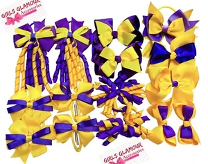 15 Items School Bundle Purple Yellow Headband Hairband Scrunchies Bow Bobbles - Picture 1 of 9