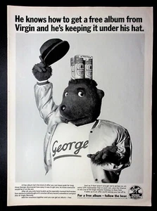 1987 Virgin Music Hofmeister Beer Bear With Beer On Head Art Vintage Print Ad - Picture 1 of 1