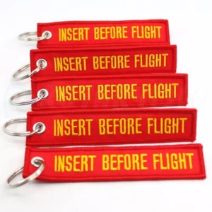 INSERTAR ANTES DEL VUELO QTY = 5 PIEZAS LLAVEROS ROJOS/amarillos etiquetas anillo tripulación cabina - Imagen 1 de 3