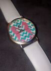 Womens Charming Charlie Pink Blue Dial Watch~Faux Leather Band & Fresh Battery