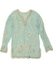 VINTAGE Womens Pullover Shirt UK 10 Small Turquoise Floral BK06