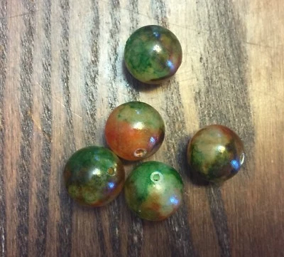 Lote De Cuentas Lucite Redondas Recubiertas Salpicaduras Bi Color Naranja Verde Francés De Colección Foto 1 de 4