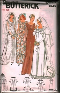 6515 Vintage Butterick SEWING Pattern Misses 1970s Bridal Gown Dress Veil UNCUT - Picture 1 of 2