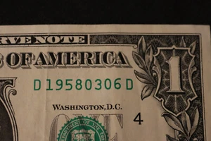 [MARCH 6, 1958] ONE DOLLAR FANCY BIRTHDAY NOTE  SN  D 19580306 D - Picture 1 of 3