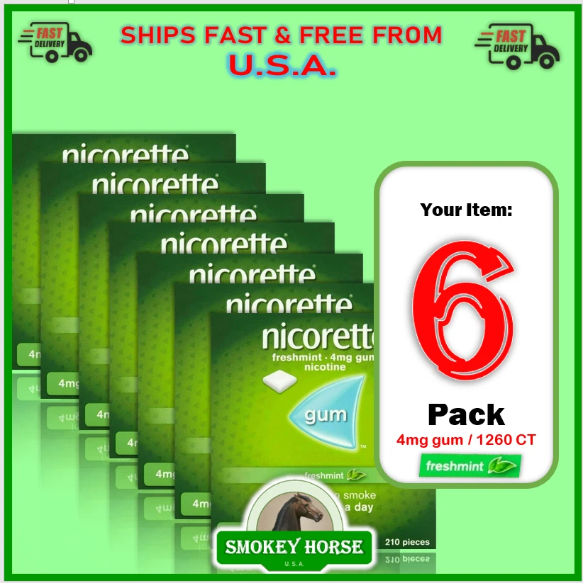 6 X Nicorette Gum 4mg Freshmint 210 Pieces ""SHIP FROM USA --- SUPER FAST"" - Image 1 of 1