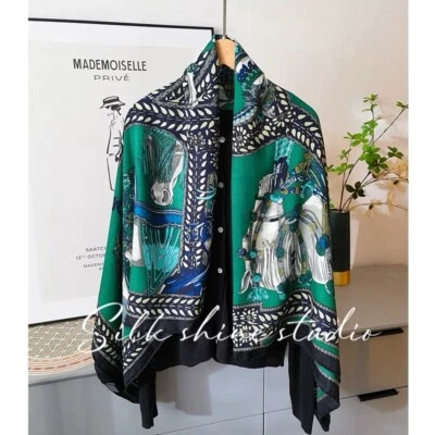 Шикарная и уютная гламурная изумрудная конная шаль с узором — 70% шерсть и 30% шелк — 53 дюйма - Изображение 1 из 4