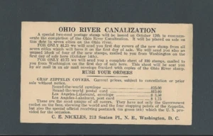 1929 Wash DC C E Nickles Stamp Dealer Announces Zeppelin & Ohio River For Sale - Picture 1 of 1