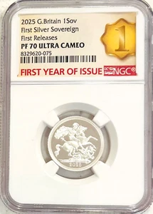 2025 Great Britain 1SOV First Silver Sovereign NGC PF70 - 26 Year eBay Seller 🏆 - Picture 1 of 4