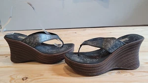 Vintage Y2K Wedge Chunky Flip Flop Sandals Platform Heels No Boundaries 7 Cassie - Picture 1 of 14