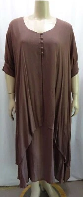 R977 коричневый слой богемное Lagenlook гофрированный вискоза платье 3 X бюст 54 - Изображение 1 из 4