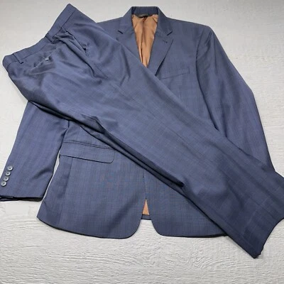 Jos A Bank Suit Mens 40 Blue Check Wool Single Breast 34X29 Pants Straight - Image 1 of 4