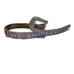 Nocona Western Cowgirl Horseshoe Rhinestone Pink Glitter Bling Belt Women SZ 26 - Picture 1 of 12