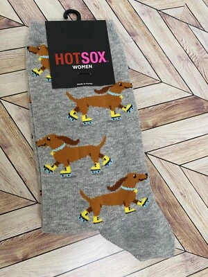 全新带标签女式 HOTSOX 灰色 Dachshund 船袜 9-11 码 — 第 1/4 张图片