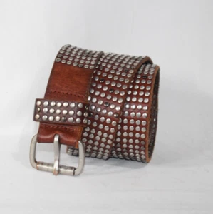 Liebeskind Designer Leather Belt 39" Brown Black Silver Studded Vintage Berlin B - Picture 1 of 19