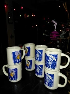 8 Vintage Morton Salt Coffee Mugs - When It Rains It Pours - 1/2 Color ! WoW - Bild 1 von 3