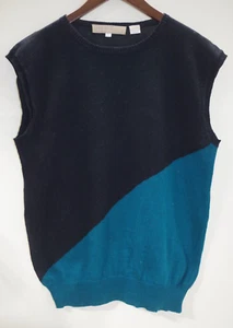 P Vintage PERRY ELLIS PORTFOLIO LARGE COTTON KNIT SWEATER VEST BLACK & TURQUOISE - Picture 1 of 6