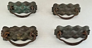 4 Copper Tone Finish Antique Stamped Metal Drawer Pulls with Drop Bails Handle - Picture 1 of 13