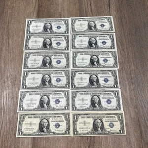 Lot Of 12 $1 Blue Seal Silver Certificates (11 1935 and 1 1937) READ - Picture 1 of 18