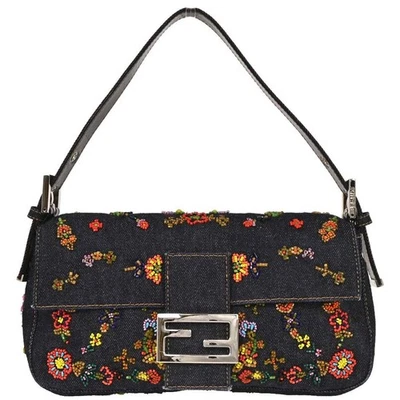 Fendi Navy Denim Beaded Baguette Handbag 2372-26424-008 125286 - Image 1 of 4