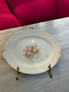 Vtg 1944 Homer Laughlin June Oval Platter Pear Pink Yellow Rose Crazing Staining - Picture 1 of 11