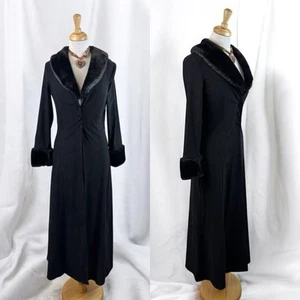 Black Long Duster Cardigan Jacket 90s Goth Steampunk Faux Fur Grunge Victorian S - Picture 1 of 7