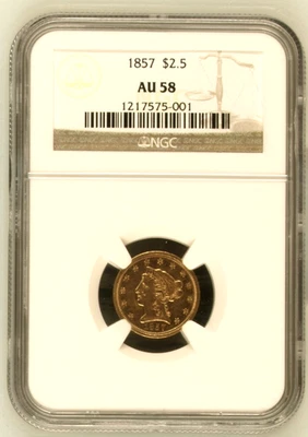 1857 Gold 2.5 Liberty NGC AU58 - Image 1 of 2