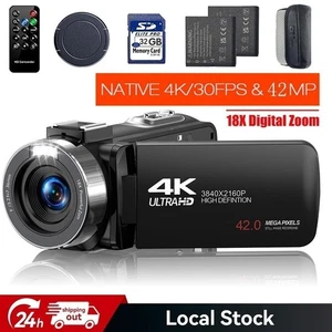 Videokamera 4K 30FPS Camcorder UHD 42MP Webcam Kamera  LED mit 18X Digitalzoom - Bild 1 von 9