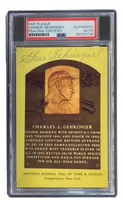 Charlie Gehringer Signed 4x6 Detroit Tigers HOF Plaque Card PSA/DNA 85025739 - Picture 1 of 4