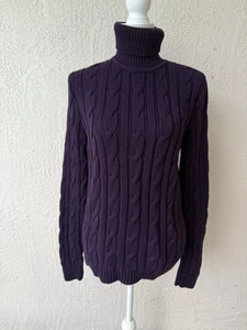 VTG Y2K Lauren Ralph Lauren Cable Knit Sweater Purple Turtleneck Women’s Sz L - Picture 1 of 8