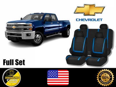 For All Chevrolet Blue Lines Seat Covers Full Set Breathable High Quality Fit - Image 1 of 4