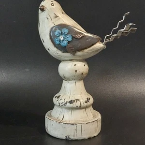 Bird Figurine Rustic Home Decor Resin 7" Distressed Country Metal Wings Flower  - Afbeelding 1 van 11