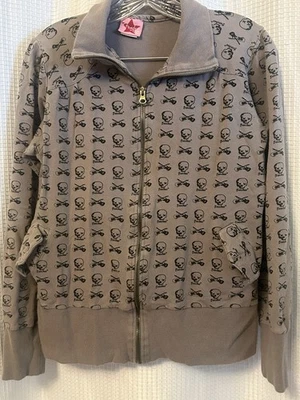 Guitarras vintage Y2K Fender feminina cinza com zíper completo com capuz XL caveiras - Imagem 1 de 4