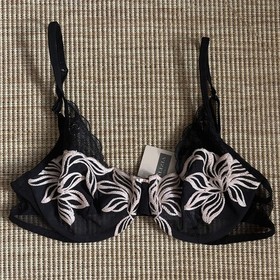 NWT Malizia by La Perla Black and Pink Embroidered Lace Bra size 36C