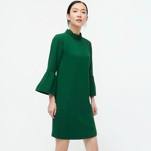 J.Crew Damenkleid Größe 8 Grün Krepp Rüschenausschnitt Glockenärmel Etuikleid Cocktail - Bild 1 von 13