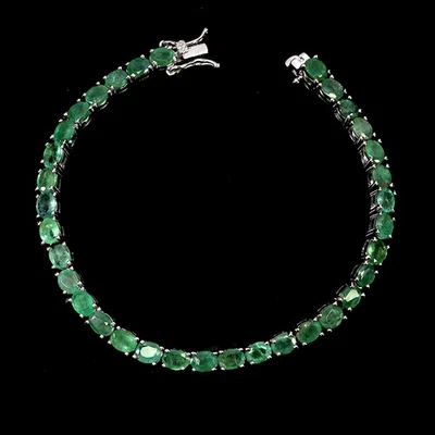 Pulsera de plata de ley 925 esmeralda ovalada 5x4 mm joyas de piedras preciosas naturales 7,5 pulgadas Foto 1 de 4