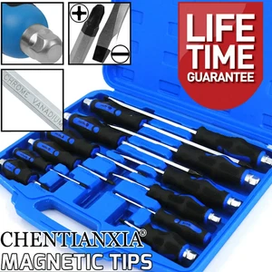 12-teiliges magnetisches Schraubendreher-Set Schwerlast Flach- & Kreuzkopfwerkzeuge mit Koffer - Bild 1 von 12