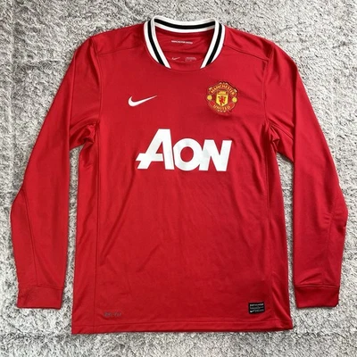 曼联球衣 2011-12 耐克衬衫男式 M 家用足球长袖 — 第 1/4 张图片